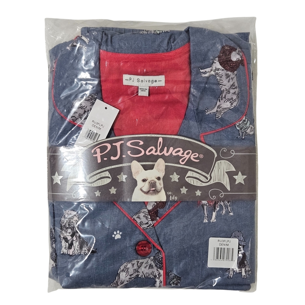 PJ Salvage Flannel Pajama Set Dogs Women Denim Top & Pants NWT 🐶